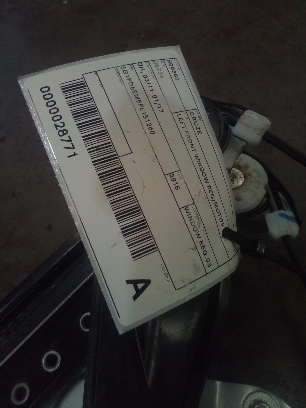 View Auto part Left Front Window Reg/Motor Holden Cruze 2015