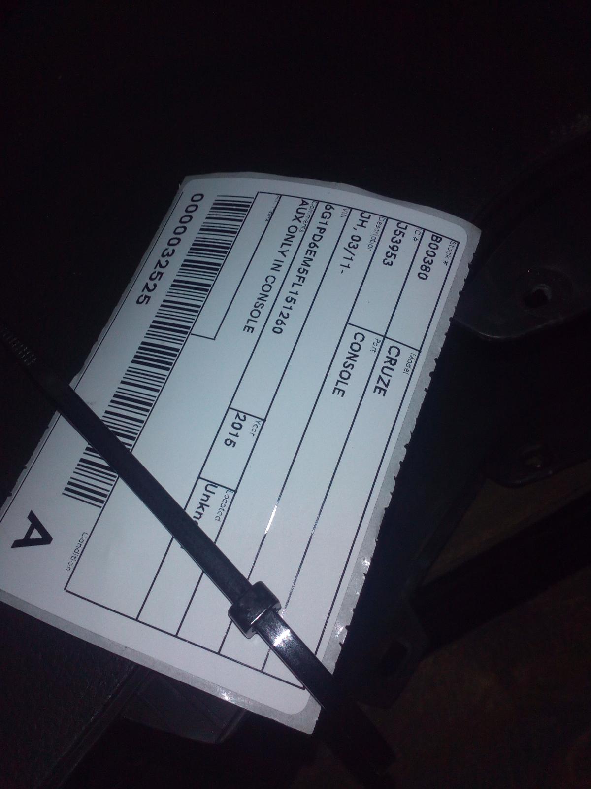 View Auto part Console Holden Cruze 2015