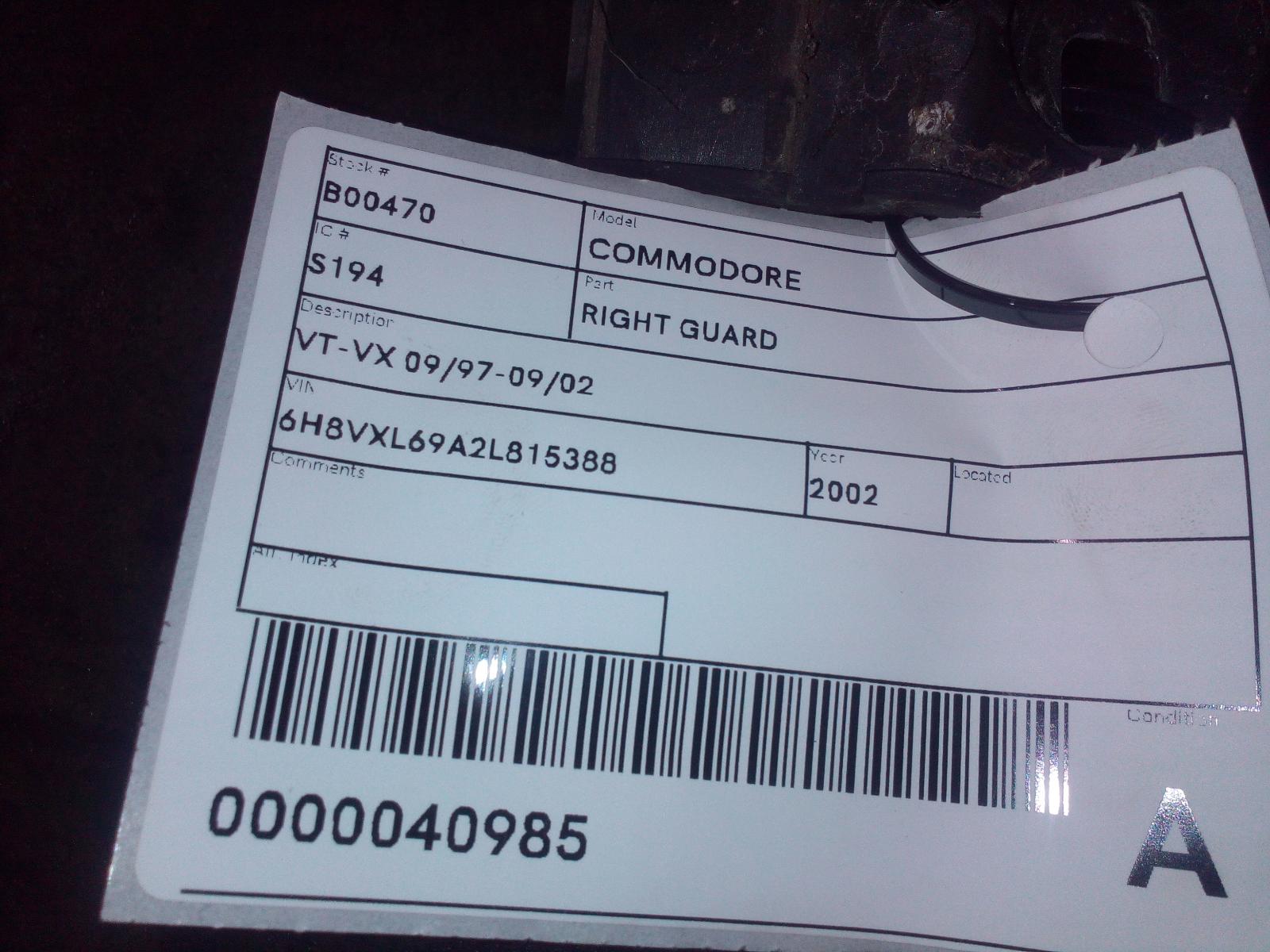 View Auto part Right Guard Holden Commodore 2002