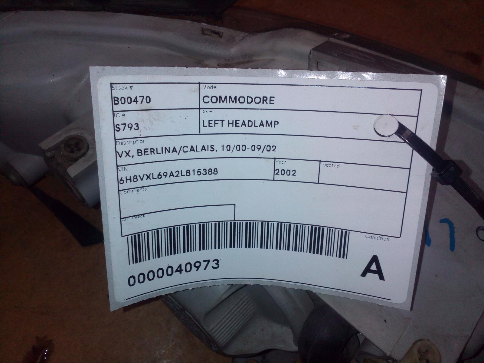 View Auto part Left Headlamp Holden Commodore 2002