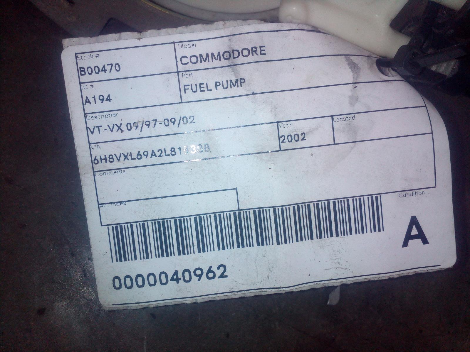View Auto part Fuel Pump Holden Commodore 2002