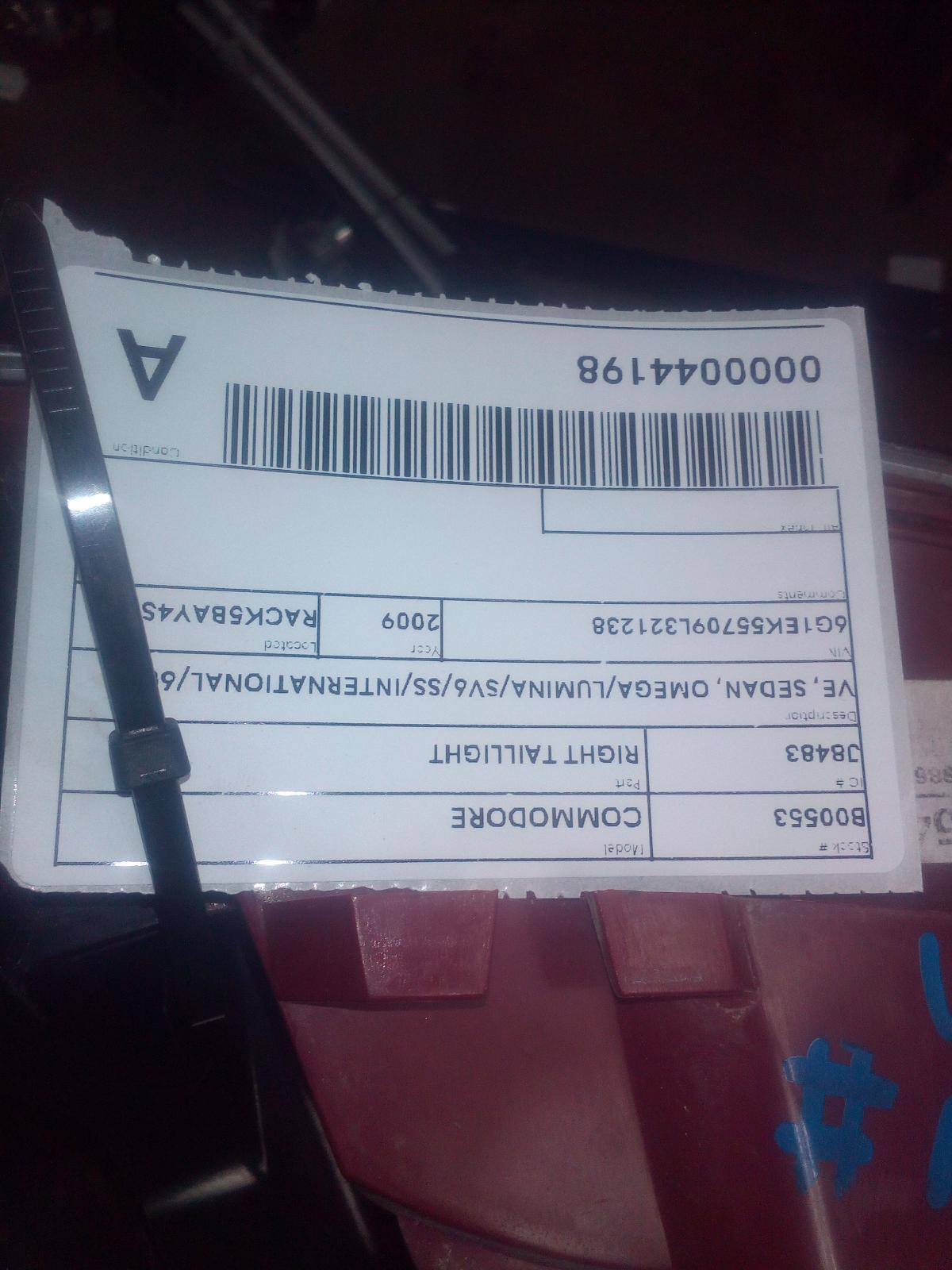 View Auto part Right Taillight Holden Commodore 2009